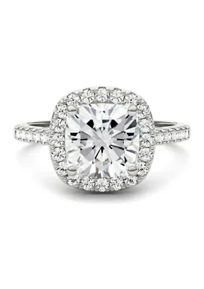 7/8 ct. t.w. Lab Created Moissanite Cushion Halo Engagement Ring 14k White Gold