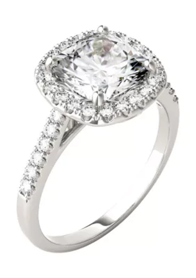 7/8 ct. t.w. Lab Created Moissanite Cushion Halo Engagement Ring 14k White Gold