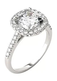7/8 ct. t.w. Lab Created Moissanite Cushion Halo Engagement Ring 14k White Gold