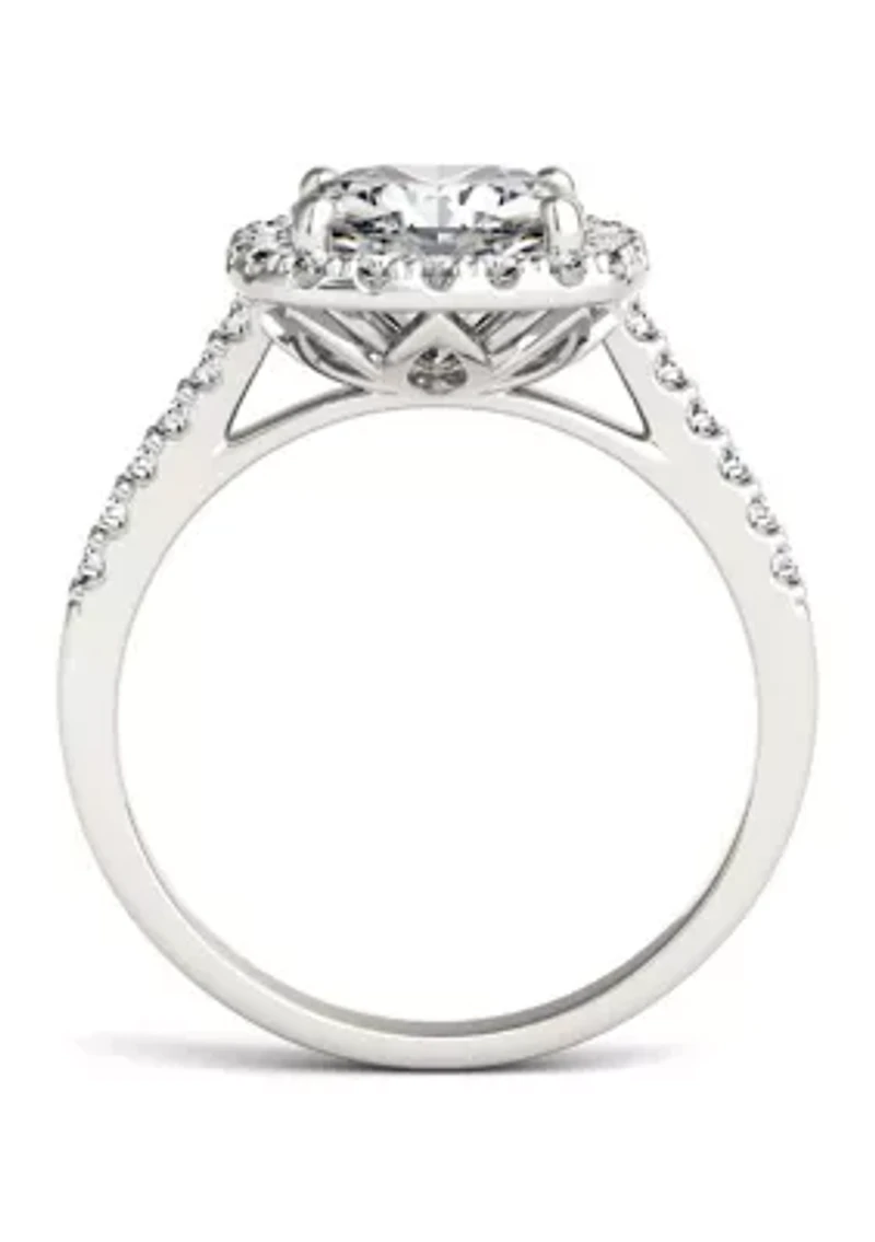 7/8 ct. t.w. Lab Created Moissanite Cushion Halo Engagement Ring 14k White Gold