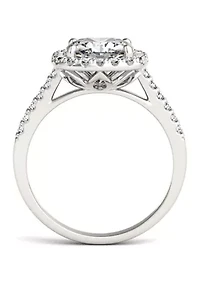 7/8 ct. t.w. Lab Created Moissanite Cushion Halo Engagement Ring 14k White Gold