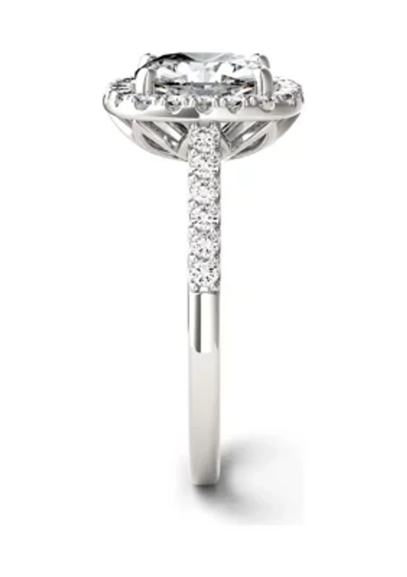 7/8 ct. t.w. Lab Created Moissanite Cushion Halo Engagement Ring 14k White Gold