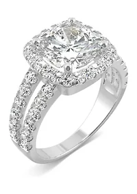 1/4 ct. t.w. Lab Created Moissanite Split Shank Halo Ring 14k White Gold