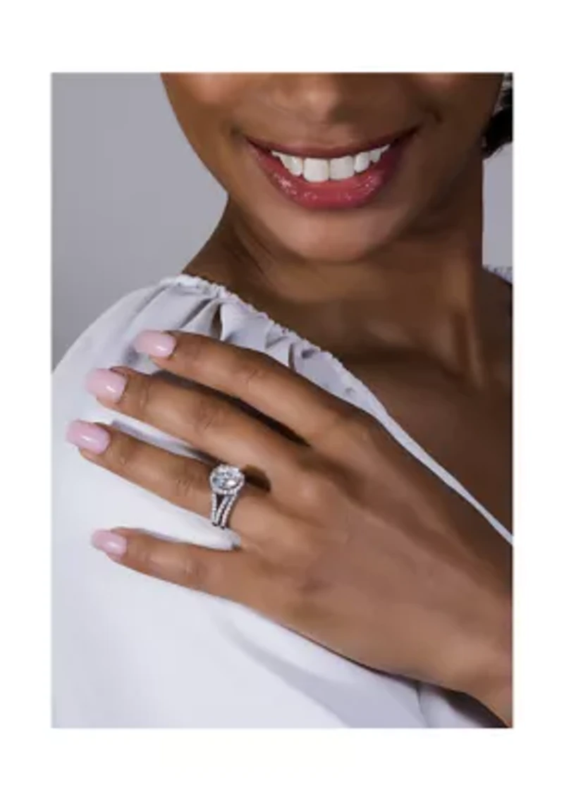 3/4 ct. t.w. Lab Created Moissanite Halo Bridal Set 14k White Gold