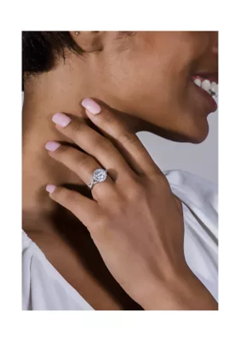 3/4 ct. t.w. Lab Created Moissanite Halo Engagement Ring 14k White Gold