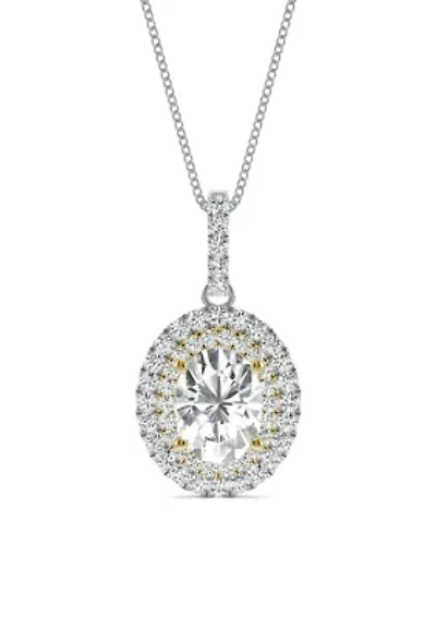 7/8 ct. t.w. Lab Created Moissanite Halo Pendant in 14K Two Toned Gold