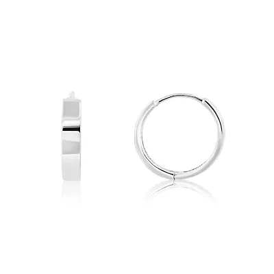 14k White Gold 12MM Flat Style Small Huggie Hoop Earrings