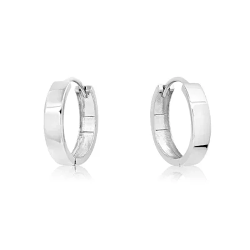 14k White Gold 12MM Flat Style Small Huggie Hoop Earrings