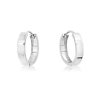 14k White Gold 12MM Flat Style Small Huggie Hoop Earrings