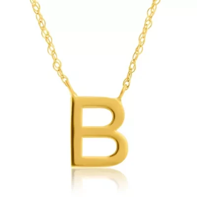 14K Yellow Gold Initial Necklace with 16 Inch Cable Chain and 2 Inch Extention