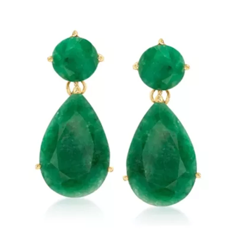 18K Gold Over Sterling 19.20 ctw Emerald Drop Earrings