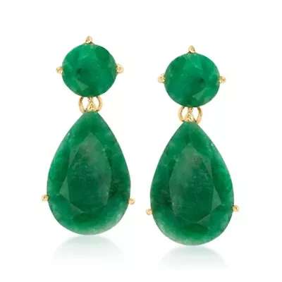 18K Gold Over Sterling 19.20 ctw Emerald Drop Earrings