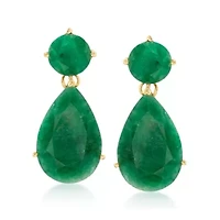 18K Gold Over Sterling 19.20 ctw Emerald Drop Earrings