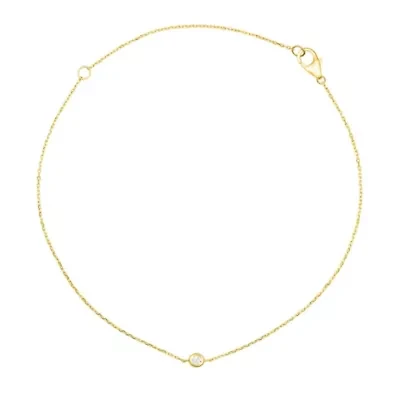 Lab Created 14K Yellow Gold Single 2.5mm Round Dimond Bracelet, 6 Inch Cable Chain with 1 inch Extention