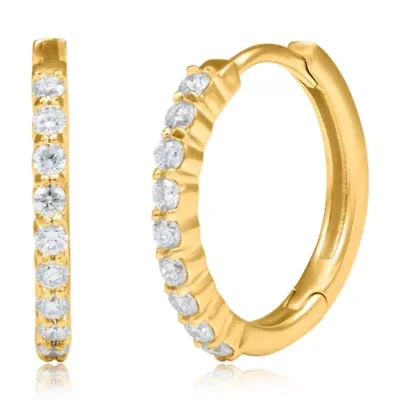 Lab Created 14k Yellow Gold Lab Grown 1.5mm Round Diamond Huggie Hoop Earrings with Hinge Closure