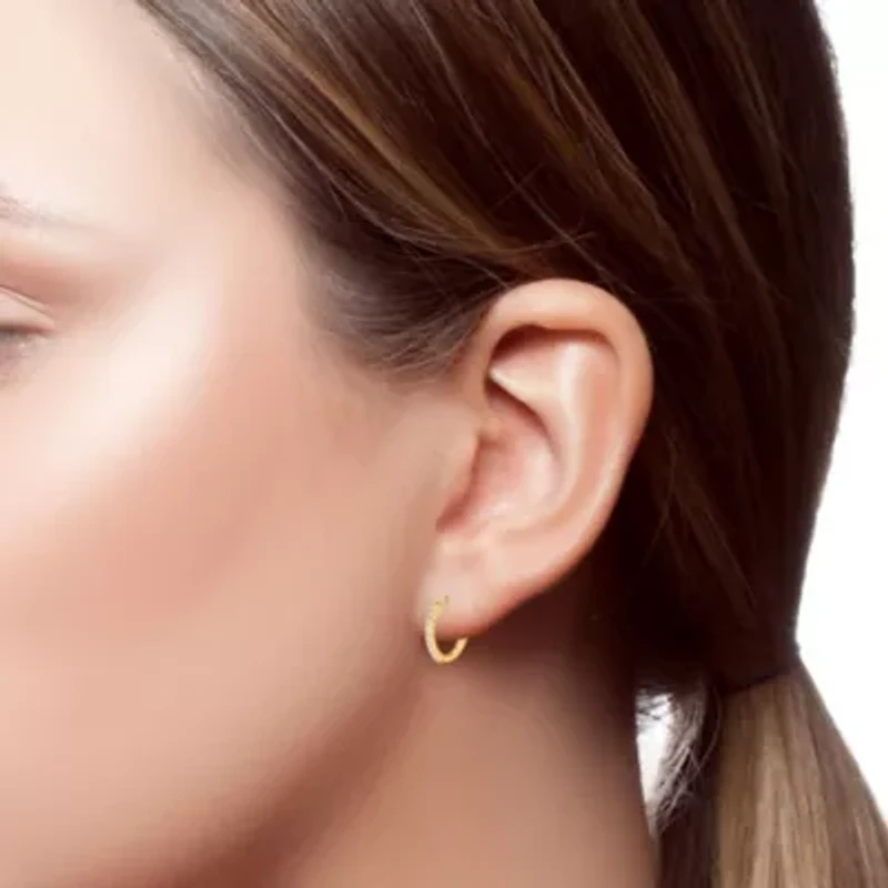 Lab Created 14k Yellow Gold Lab Grown 1.5mm Round Diamond Huggie Hoop Earrings with Hinge Closure