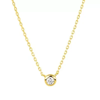 Lab Created 14k Yellow Gold 2.5mm Round Lab Grown Diamond Necklace with 16 inch cable chain and 2 inch extender