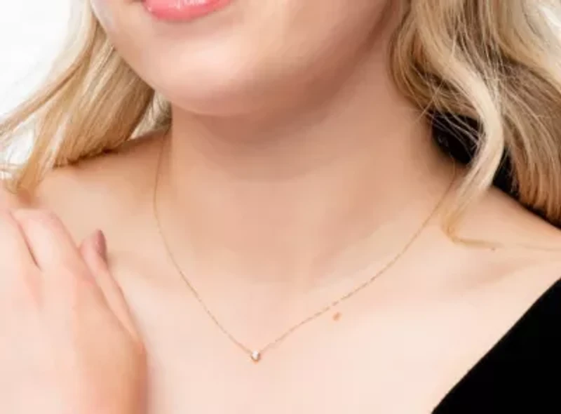Lab Created 14k Yellow Gold 2.5mm Round Lab Grown Diamond Necklace with 16 inch cable chain and 2 inch extender