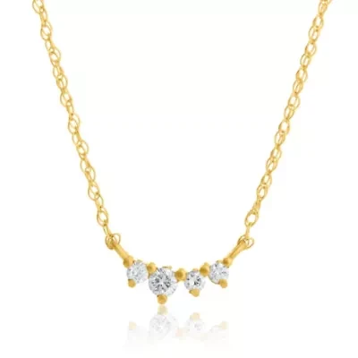 Lab Created 14k Yellow Gold 1.5mm & 2mm Round Lab Grown Diamond 4 Stone Necklace with 16 inch cable chain and 2 inch extender