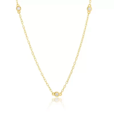 Lab Created 14k Yellow Gold Station with five 2mm Round Lab Grown Diamond Necklace with 16 inch cable chain and 2 inch extender