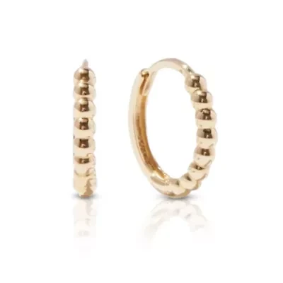 14k Yellow Gold 12.5mm Beaded Huggie Hoops