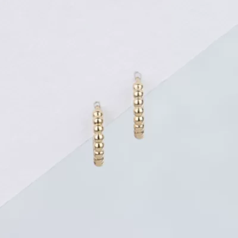 14k Yellow Gold 12.5mm Beaded Huggie Hoops