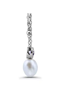 Freshwater Pearl and Bezel Set Round Semi Precious Stone Sterling Silver Pendant