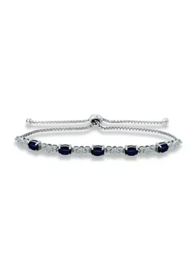 Lab Created 2.49 ct. Synthetic Blue Sapphire and Created White Sapphire Bolo Bracelet, Sterling Silver