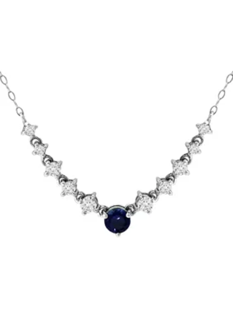 Lab Created 1.15 ct. t.w. Synthetic Blue and Created White Sapphire Necklace on 18 Inch chain, Sterling Silver