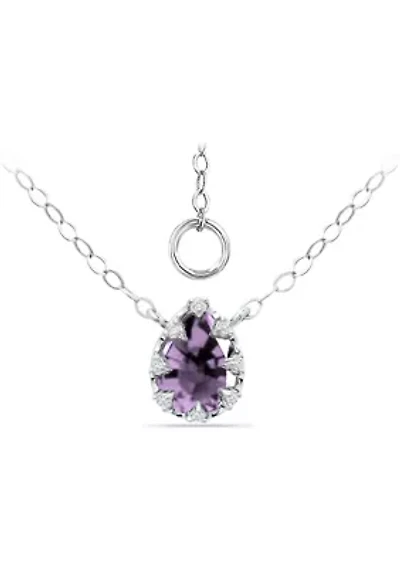 7/8 ct. 8x6MM Pear Amethyst and White Topaz Crown Necklace on 16 inch Chain with Extender, Sterling Silver