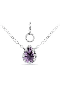 7/8 ct. 8x6MM Pear Amethyst and White Topaz Crown Necklace on 16 inch Chain with Extender, Sterling Silver