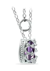 7/8 ct. 8x6MM Pear Amethyst and White Topaz Crown Necklace on 16 inch Chain with Extender, Sterling Silver