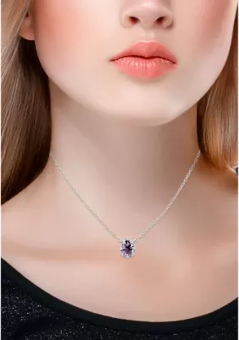 7/8 ct. 8x6MM Pear Amethyst and White Topaz Crown Necklace on 16 inch Chain with Extender, Sterling Silver