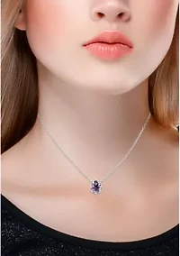 7/8 ct. 8x6MM Pear Amethyst and White Topaz Crown Necklace on 16 inch Chain with Extender, Sterling Silver