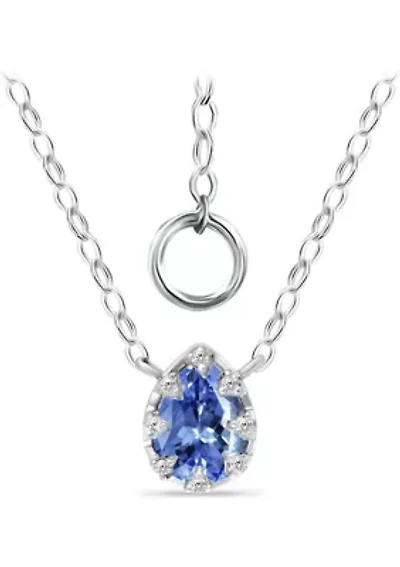 1/3 ct. 5MM Pear Tanzanite and White Topaz Crown  Necklace on 16 inch Chain with Extender, Sterling Silver