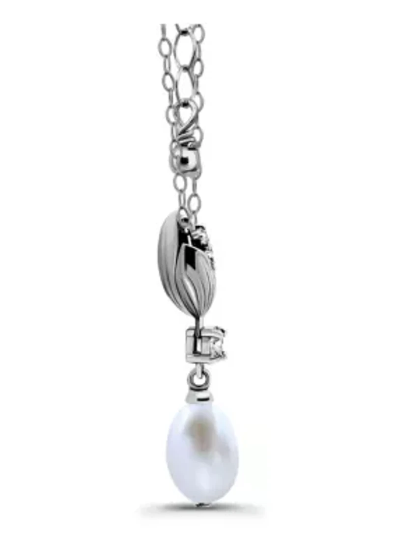 Freshwater Pearl and White Topaz Sterling Silver Tulip Pendant