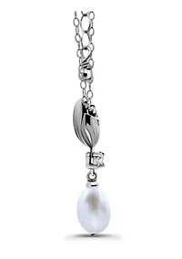 Freshwater Pearl and White Topaz Sterling Silver Tulip Pendant