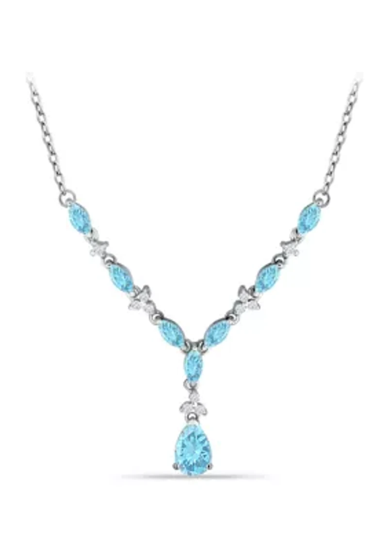 3.69 ct. t.w. Blue Topaz and White Topaz 'Y' Necklace, Sterling Silver