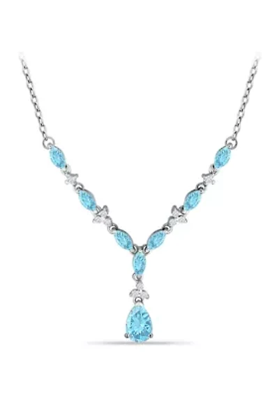 3.69 ct. t.w. Blue Topaz and White Topaz 'Y' Necklace, Sterling Silver
