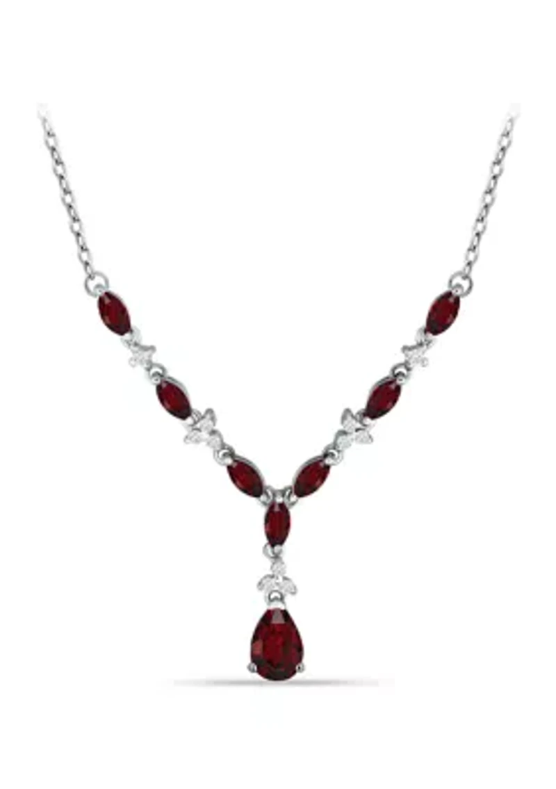 3.69 ct. t.w. Garnet and White Topaz 'Y' Necklace, Sterling Silver
