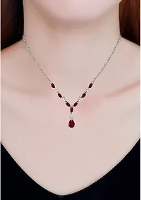3.69 ct. t.w. Garnet and White Topaz 'Y' Necklace, Sterling Silver