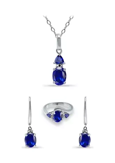 Lab Created 5.12 ct. Nano Blue Sapphire and Diamond Pendant Necklace, Ring and Drop Earrings, 3pc Set, Sterling Silver