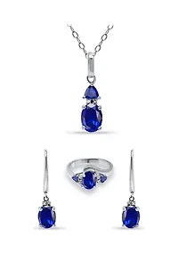 Lab Created 5.12 ct. Nano Blue Sapphire and Diamond Pendant Necklace, Ring and Drop Earrings, 3pc Set, Sterling Silver