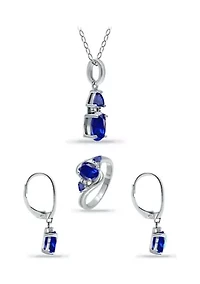 Lab Created 5.12 ct. Nano Blue Sapphire and Diamond Pendant Necklace, Ring and Drop Earrings, 3pc Set, Sterling Silver