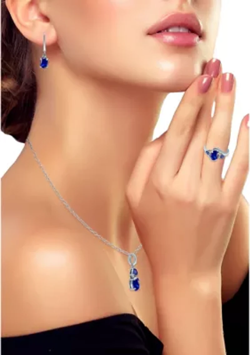 Lab Created 5.12 ct. Nano Blue Sapphire and Diamond Pendant Necklace, Ring and Drop Earrings, 3pc Set, Sterling Silver