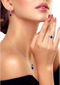 Lab Created 5.12 ct. Nano Blue Sapphire and Diamond Pendant Necklace, Ring and Drop Earrings, 3pc Set, Sterling Silver