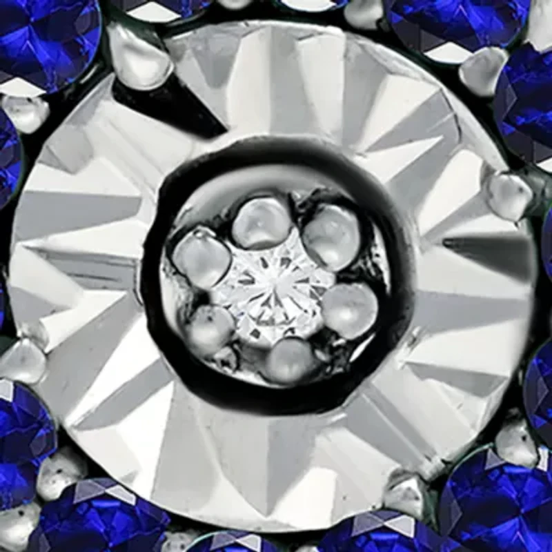 1/2 ct. t.w. Sapphire and 1/10 ct. t.w. Diamond Halo Stud Earrings in Sterling Silver