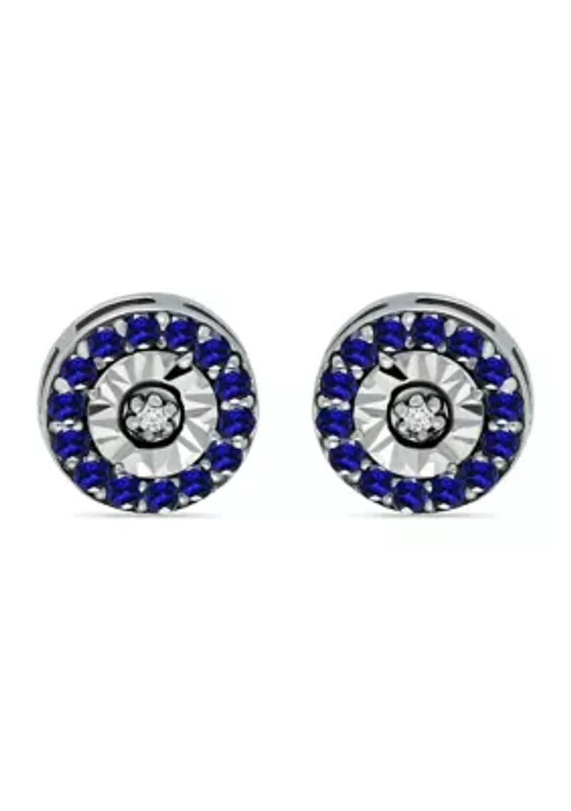 1/2 ct. t.w. Sapphire and 1/10 ct. t.w. Diamond Halo Stud Earrings in Sterling Silver