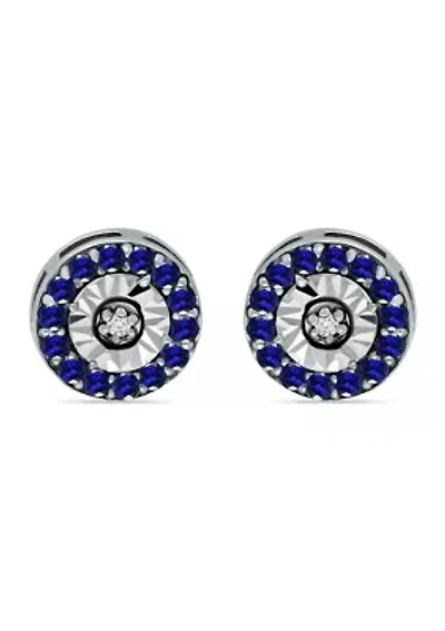 1/2 ct. t.w. Sapphire and 1/10 ct. t.w. Diamond Halo Stud Earrings in Sterling Silver