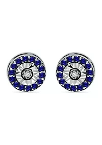 1/2 ct. t.w. Sapphire and 1/10 ct. t.w. Diamond Halo Stud Earrings in Sterling Silver